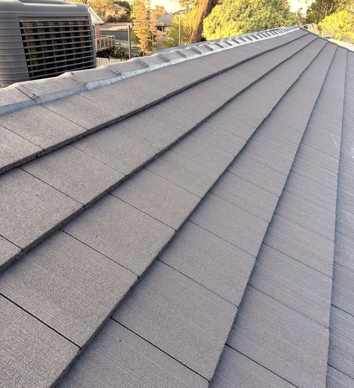 The restored Boronia roof in a clean grey finish